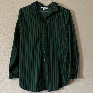 Chico's No Iron Green and Black Striped Tunic, Size 2.5 (L - sz 14)
